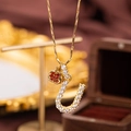Gold necklace with micro-paved red apple and white zircon letter J pendant - Letter U