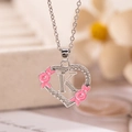 Collana a cuore argento con fiori in smalto rosa e pendente lettera K su catena O - Lettera K / Argento