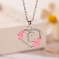 Collana cuore argento con ciondolo lettera E e fiori in smalto rosa - Lettera E / Argento