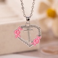 Collana a cuore argento con fiori rosa e ciondolo lettera T da donna - Lettera T / Argento