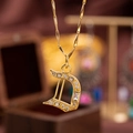 Gold plated letter D pendant necklace with cubic zirconia on elegant bamboo chain - Letter D