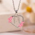 Collana a cuore argento con fiori in smalto rosa e ciondolo con lettera M - Lettera M / Argento