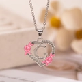 Collana a cuore in argento con ciondolo lettera G e fiori in smalto rosa su catena - Lettera G / Argento