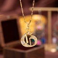 Gothic gold-plated letter C pendant necklace with zircon stones and bamboo chain - Letter G