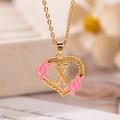 Collana a cuore dorata con lettera X e fiori in smalto rosa per donna - Lettera X / Oro