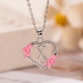 Collana cuore argento con pendente lettera X e dettagli floreali in smalto rosa - Lettera X / Argento