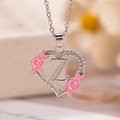 Collana a cuore argento con lettera Z e fiori in smalto rosa da donna - Lettera Z / Argento