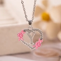Collana a cuore argentata con lettera Y e fiori in smalto rosa su catena fine - Lettera Y / Argento