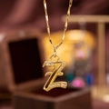 Chic gold-plated copper letter Z pendant necklace with sparkling white zircons - Letter Z