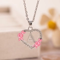 Collana a cuore argento con fiore in smalto rosa e ciondolo lettera A da donna - Lettera A / Argento
