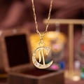Elegant gold-plated letter C pendant necklace with zircon stones and flat chain - Letter T