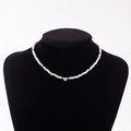 Rainbow seed bead necklace with gold heart pendant featuring the letter H engraving - Letter H