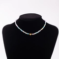 Rainbow seed bead necklace with gold heart pendant and engraved letter I for women - Letter I