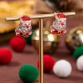 Orecchini a perno Babbo Natale in resina su supporto dorato per gioielli natalizi - Babbo Natale di Paillettes