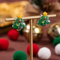 Orecchini a forma di albero di Natale verde glitterato con stella su supporto - Albero di Natale con Paillettes