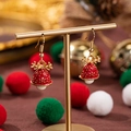 Orecchini a campana di Natale in smalto rosso con decoro a corna di renna d'oro - Corna Campana