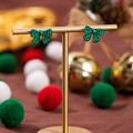 Orecchini a fiocco di Natale con strass verdi su un supporto per gioielli dorato - Fiocco Strass Verde