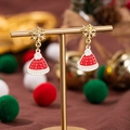 Orecchini di Natale con fiocco di neve dorato e ciondolo a cappello di Babbo Natale - Cappello Natalizio Rosso con Fiocchi di Neve