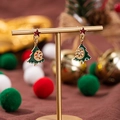 Orecchini albero di Natale con stella rossa e strass fiocco su espositore dorato - Albero di Natale Stella Fiocco di Neve