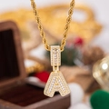 Lussuosa collana con ciondolo lettera A dorata con zirconi e catena a corda intrecciata - Con Catena a Corda 50cm / Lettera A