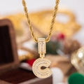 Collana hip-hop dorata con pendente lettera C e zirconi su catena a corda intrecciata - Con Catena a Corda 50cm / Lettera C