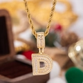 Collana di lusso con ciondolo lettera D dorata con zirconi brillanti e catena a fune - Con Catena a Corda 50cm / Lettera D