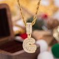 Collana hip-hop dorata con ciondolo lettera G e zirconi incastonati per un look lussuoso - Con Catena a Corda 50cm / Lettera G
