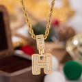 Collana con ciondolo lettera H dorata con zirconi cubici scintillanti stile hip hop - Con Catena a Corda 50cm / Lettera H