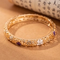 Vintage gold hollow flower bracelet with purple enamel and zircon inlay features - Five-Petal Flower - Purple