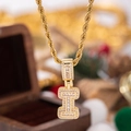 Lussuosa collana con ciondolo lettera I dorata con pavé di zirconi brillanti da donna - Con Catena a Corda 50cm / Lettera I