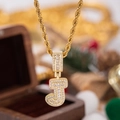 Lussuosa collana con ciondolo lettera J dorata con micro-pavé di cristalli brillanti - Con Catena a Corda 50cm / Lettera J