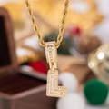 Collana hip hop placcata in oro con ciondolo lettera L e cristalli taglio baguette - Con Catena a Corda 50cm / Taglia L