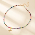 Collier de perles bohème coloré avec un pendentif en lettre X doré et chaîne réglable - Style Lettre X (X)