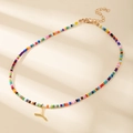 Collier en perles colorées avec pendentif lettre Y dorée et chaîne ajustable - Style Lettre Y (Y)