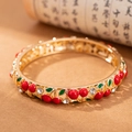 Bracciale rigido vintage dorato con ciliegie in smalto e accenti di zirconi lucidi - Ciliegia - Rosso