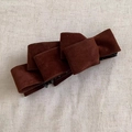 Detail of dark brown suede multi-layer bow banana clip with black plastic teeth - Dark Coffee