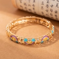 Bracciale rigido dorato vintage cloisonné con arcobaleno e stelle in smalto colorato - Nuvola Arcobaleno - Oro Rosa