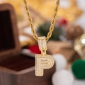 Pendaglio lettera P placcato oro hip hop con cristalli e catena a fune - Con Catena a Corda 50cm / Lettera P
