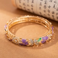 Bracciale vintage placcato oro con motivi floreali viola e cristalli scintillanti chic - Quadrifoglio - Viola
