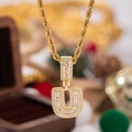 Collana con pendente lettera U dorata con zirconi incastonati e catena a corda - Con Catena a Corda 50cm / Lettera U