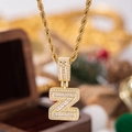 Collana con lettera Z dorata con pendente in zirconi pavé su catena a corda - Con Catena a Corda 50cm / Lettera Z
