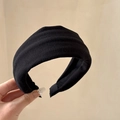 Detail showing high-crown thick black velvet headband with soft texture and non-slip design - Black