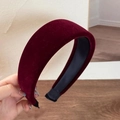 Detail view of burgundy velvet wide headband with black non-slip inner lining texture - Wine Red (Red)