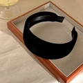 Close-up of black velvet wide padded headband for high cranial top effect on tray - Black