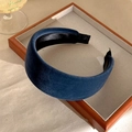 Classic deep blue velvet padded headband with wide design for women's hair styling - Deep Blue (Blue)