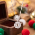 Silver alphabet D necklace with rectangular zircons and square link chain - Letter D