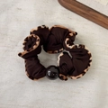 Elastico per capelli retrò maculato con perla finta su tessuto di cotone marrone - Leopardo Marrone (Stile C)
