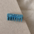 Vintage blue acetate hair comb with marble texture and sparkling rhinestone inlay - Blue