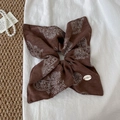 Brown paisley pattern large fabric scrunchie with BOTANI decorative oval buckle - Brown