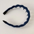 Dark blue velvet braided headband with anti-slip inner teeth and soft ribbed ends - Toothed Anti-slip Style / Blue